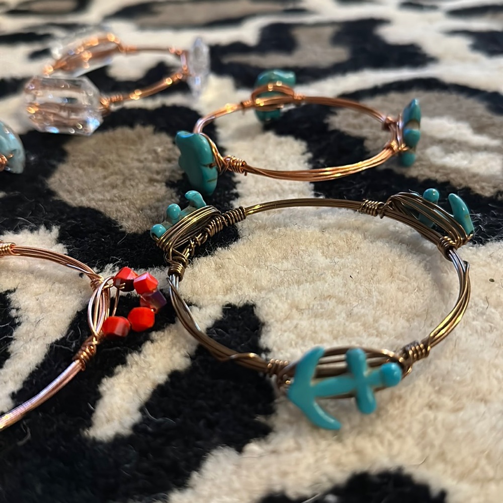 5 Stackable Wire Wrapped Bangle Bracelets Rose Go… - image 6